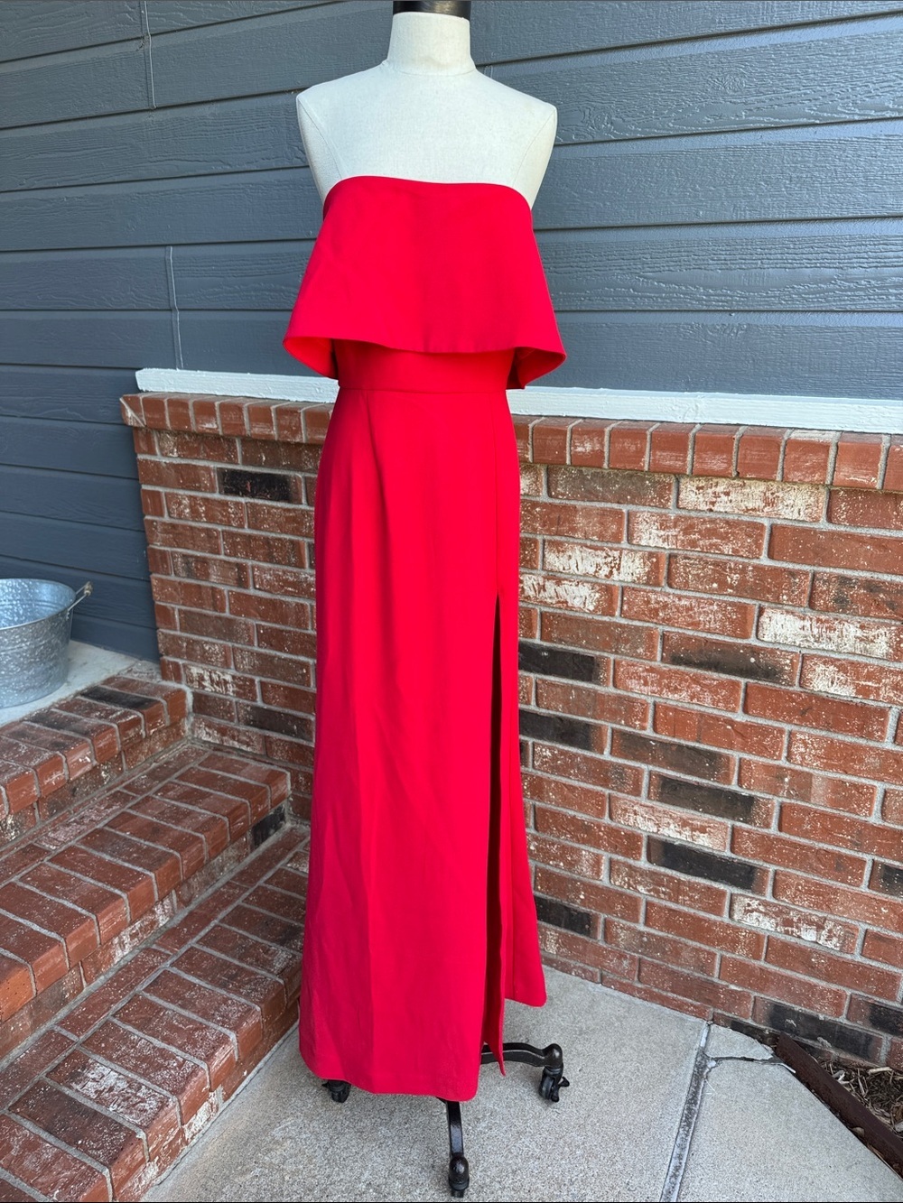 Lovers + Friends Red Strapless Ruffle Overlay Maxi Dress Gown Women's Size M